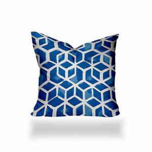 14" X 14" Blue And White Enveloped Geometric Throw Indoor Outdoor Pillow - 606114100812 14" X 14" Blue And White Enveloped Geometric Throw Indoor Outdoor Pillow - 606114100812