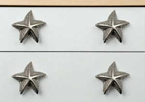Set of Six Silver Iron Starfish Drawer Pull Knobs