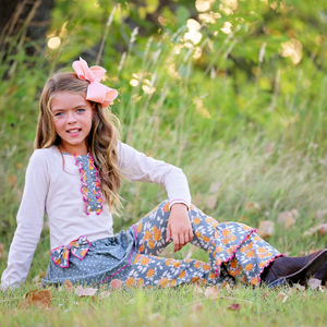 AnnLoren Girls Vintage Floral Polka Dots Tunic & Ruffle Pant Clothing Set