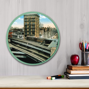 Courtside Market Chatham Square Double Deck Elevated NYC Postcard Circular Wood Decor