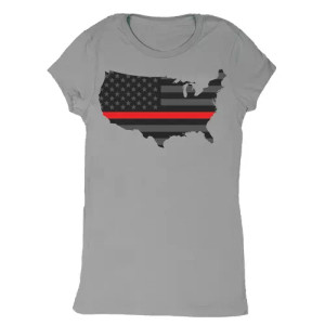 Women's Cotton Tee USA Flag/Thin Red Line Grey