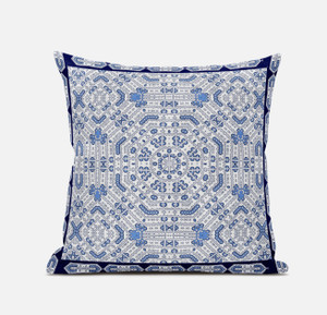 16" X 16" Light Blue And Navy Blue Blown Seam Geometric Indoor Outdoor Throw Pillow - 606114672616 16" X 16" Light Blue And Navy Blue Blown Seam Geometric Indoor Outdoor Throw Pillow - 606114672616