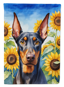 Doberman Pinscher in Sunflowers Garden Flag