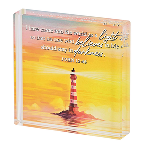 Tabletop Glass Lighthouse John 12:46 3x3