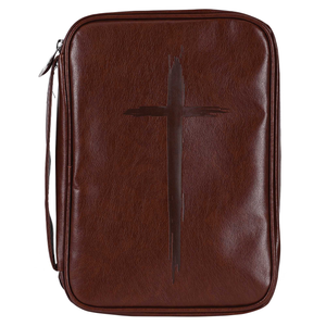 Bible Cover Rugged Cross Brown Large Prt