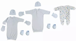 Bambini Preemie Boys Gowns, Sleep-n-Play, Caps, Mittens and Booties - 8 Piece Set