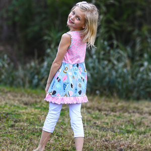 AnnLoren Girls Seashells & Swirls Dress & White Capri Leggings Boutique Set