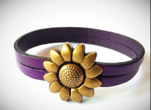 Children's Flower Leather Bracelet (Silver or Brass)