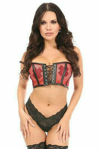 Lavish Fishnet & Faux Leather Lace-Up Short Bustier Top