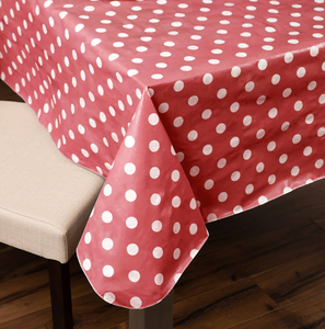 55"x94" PEVA Vinyl Polka Dots Tablecloth w/ Flannel Backing