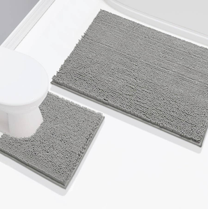 2 Piece Set Red Cozy Plush Soft Chenille Bath Mat
