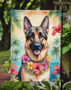 German Shepherd Luau Garden Flag