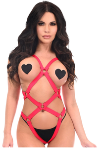 BOXED Red Stretchy Body Harness Bodysuit with Silver Hardware