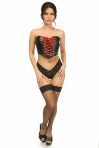 Lavish Faux Leather with Red Lace-Up Bustier