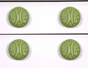 Set of Six Green Embossed Ceramic Drawer Pull Knobs
