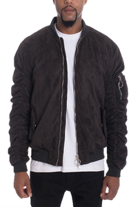 Faux Suede Tagged Bomber