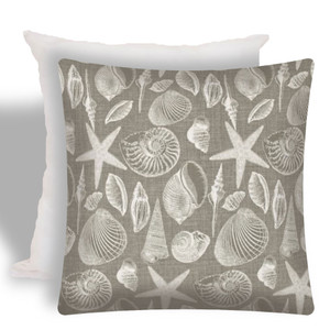 17" X 17" Cream And Gray Seashells Zippered Nautical Throw Indoor Outdoor Pillow - 606114091806 17" X 17" Cream And Gray Seashells Zippered Nautical Throw Indoor Outdoor Pillow - 606114091806