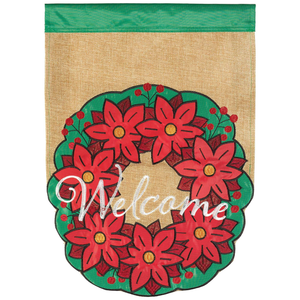 Welcome Christmas Wreath Flag Poly 