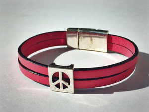 Peace Sign Leather Bracelet