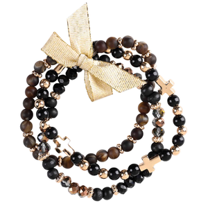 Bracelet Triple Dark Brown Beads