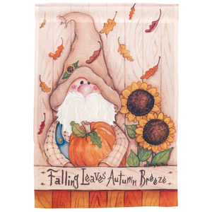 Gnome Falling Leaves Autumn Flag