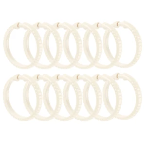 12 Piece Set - Chrome Button Shower Curtain Hooks Rings