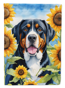 Greater Swiss Mountain Dog in Sunflowers Garden Flag