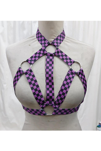 PurpleChecker Stretchy Body Harness with Silver Hardware