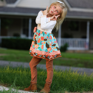 AnnLoren Girls Holiday Autumn Floral Ruffle Thanksgiving Dress & Leggings