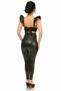 Lavish Faux Leather Underwire Bustier Top with Removable Ruffle Sleeves