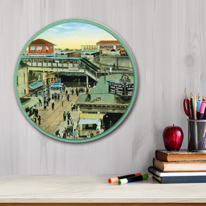 Courtside Market Subway & Elevated Stations Coney Island, NY Postcard Circular Wood Decor