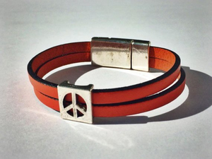 Peace Sign Leather Bracelet