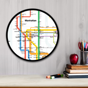 Courtside Market Manhattan Subway Map Black Outline Circular Wood Decor
