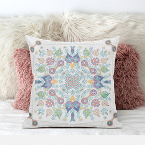 20" X 20" White And Green Blown Seam Floral Indoor Outdoor Throw Pillow - 606114677406 20" X 20" White And Green Blown Seam Floral Indoor Outdoor Throw Pillow - 606114677406