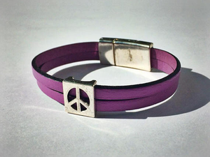 Peace Sign Leather Bracelet