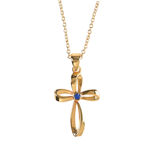 Necklace September Gold Cross Sapphire