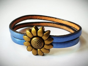 Children's Flower Leather Bracelet (Silver or Brass)