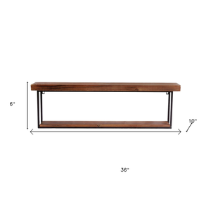 36" Set Of Two Black And Brown Wood And Metal Two Level Accent Shelf