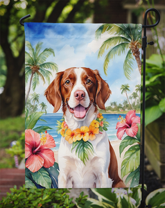 Brittany Spaniel Luau Garden Flag