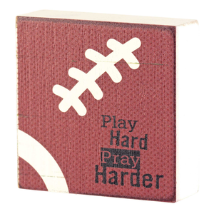 Tabletop Plaque Football Play Hard 3x3