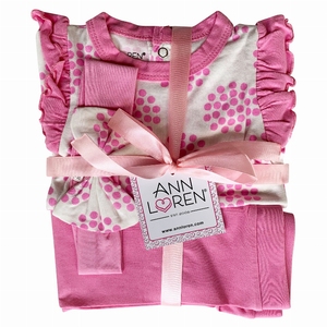 AnnLoren Baby Girls Layette Pink Polka Dot Onesie Pants Headband 3piece Gift Set