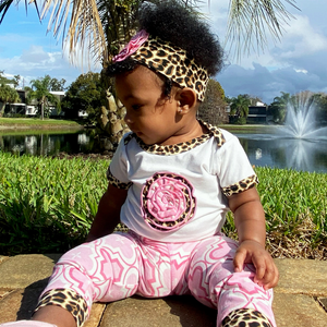 AnnLoren Baby Girls Layette Pink Leopard Onesie Pants Headband 3piece Gift Set Clothing
