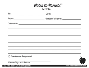 Blank Note - Notes to Parents