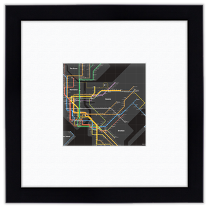 Courtside Market 5 Boroughs Subway, Black Map Framed Art