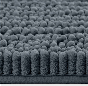 White 2 Piece Striped Fake Fur Rabbit Bathroom Bath Mat