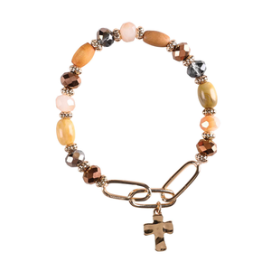 Bracelet Brown Multi Bead With Cross