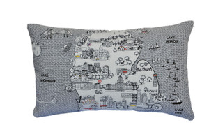 Homeroots Home Decor Michigan Lower Peninsula Daylight Skyline Lumbar Decorative Pillow, White, 24 Inches