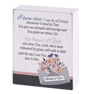 Tabletop Plaque Woman Of God White 3x4