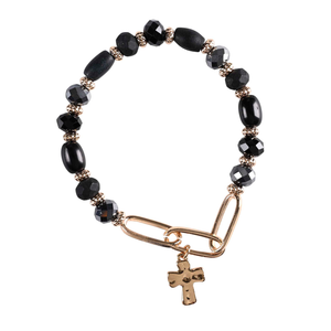 Bracelet Jet Multi Bead Cross