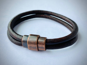 Men's Industrial Leather Bracelet with Antique Silver/Brass/Copper Clasp